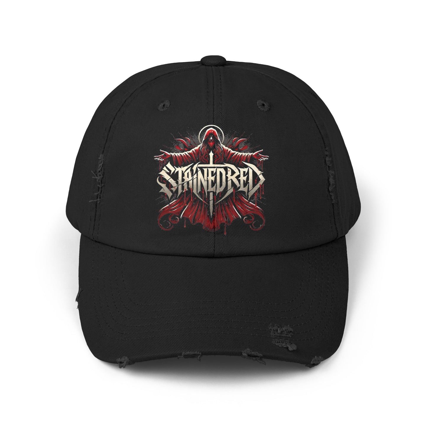 Stained Red Christian Metal Band Distressed Cap