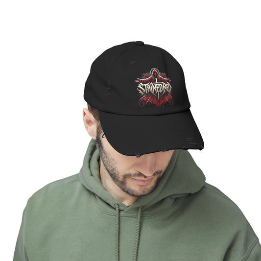 Stained Red Christian Metal Band Distressed Cap