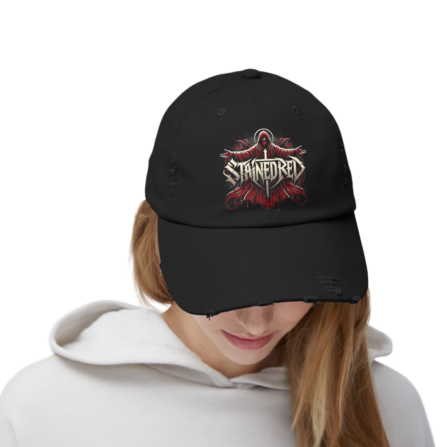 Stained Red Christian Metal Band Distressed Cap