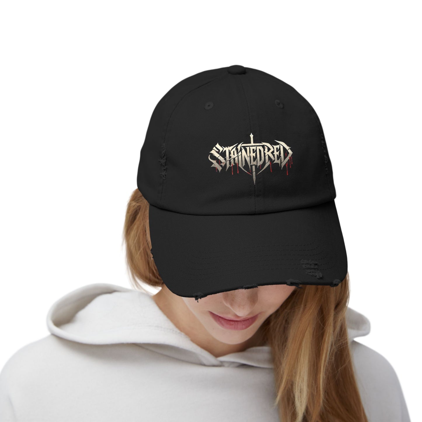 Stained Red Christian Metal Band Distressed Cap